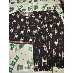 Secret Treasures Women Llama Christmas Pajama Set Black Cotton L 12-14 TZ483215F